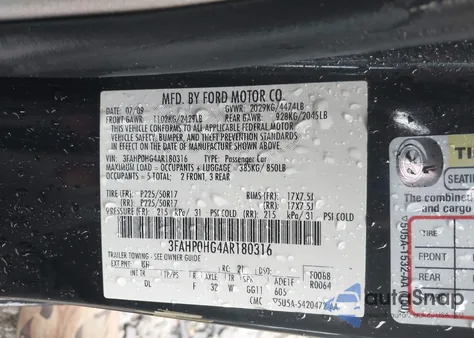 2010 Ford Fusion Se из США, поврежденный, VIN 3FAHP0HG4AR180316